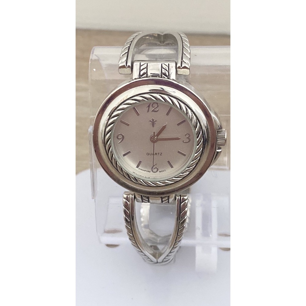 Vintage Silver Toned Cuff‎ Watch Linked Fixed Chain Braclet Dress Womens